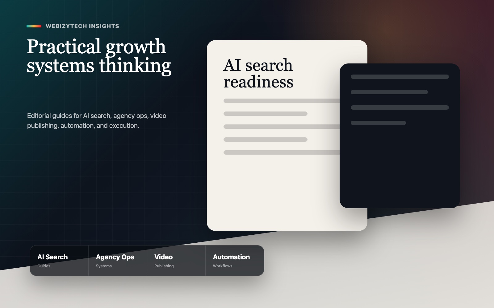 Webizytech blog editorial visual for AI search readiness and connected growth systems
